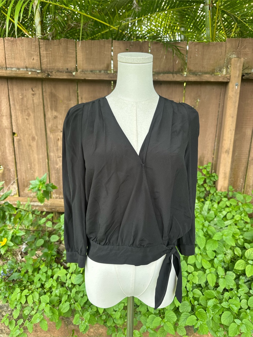 Madewell 100% Silk Wrap Top Black XS
